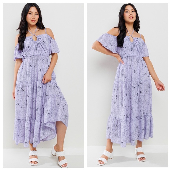 30 Boho Floral Off Shoulder Ruffle Tiered Maxi Dress - Picture 6 of 7